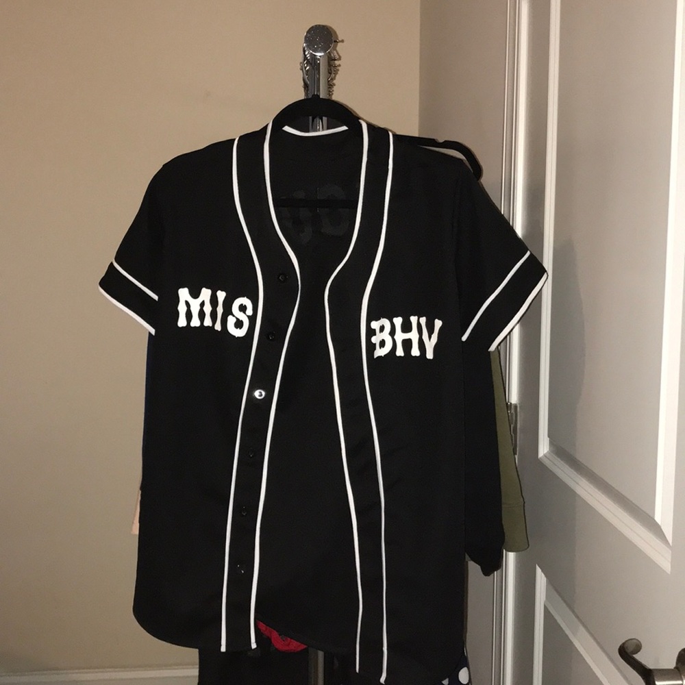 Oversized Baseball Jersey black and white Top